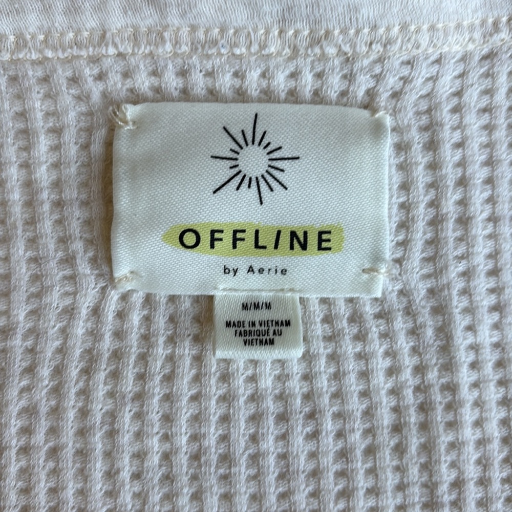 (2) Offline by Aerie Green Cream Waffle Knit Thermal Henley Shirt Womens Medium - Picture 2 of 14